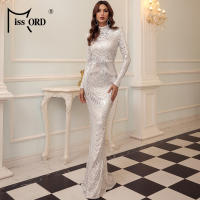 Vestido Largo Bodycon Elegante Para Mujer Missord Con Cuello Alto Y Lentejuelas Manga Larga Para Fiesta De Noche Otoño Invierno - details 5