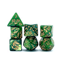 Juego De Dados Poliedros DND Con Dragón Verde Impreso Y Dos Tonos Para Juegos RPG Y D&D (7PCs) Con Bolsa OPP Blanca - details 5