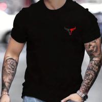 Camiseta De Verano Para Hombre 100% Algodón Casual Suave Con Estampado De Toros Cuello Redondo Manga Corta Top De Moda Streetwear - details 7