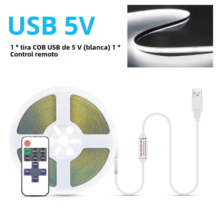 Tira De LED COB Flexible 5V RA90 320LEDs/m Calidad Alta Luz Cálida Y Fría Con Control Remoto RF Para Iluminación De TV - 1