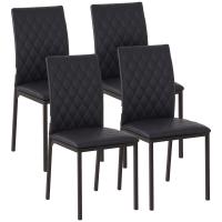 HOMCOM Silla de comedor, 4-Juego de silla de comedor, sillas de comedor tapizadas, silla tapizada con patas de acero, silla de cocina para comedor, cuero sintético, negro, 41 x 50 x 91 cm - details 0