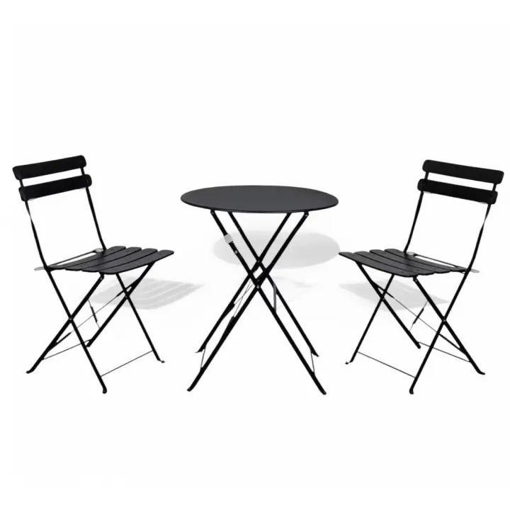 ORION91 Set 3 Piezas Balcón BALCONI Plegable 1 Mesa (70x60 cm) + 2 Sillas (81x42x41 cm) Estructura Acero Color Negro Jardín Exterior Interior - SpazioLuzio - 1