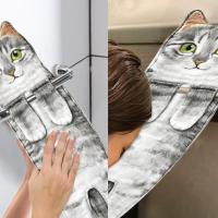 Divertidos Gatos Toalla de Mano-Decoración Gato Toalla Colgantes para Baño Trapos de Cocina-Animal Absorbente Suave Toallas-Regalos Graciosos para Originales Mujer Amantes de Los Gatos-Gris - details 3