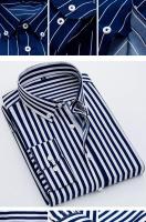 Camisa De Punto Para Hombre Azul Claro Con Rayas Cuello En V Manga Larga Ajustada Estilo Coreano No Hierro Casual Negocios - details 8