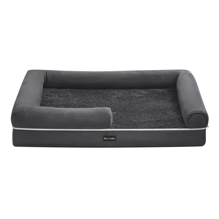 Feandrea Cama Ortopédica para Perros, Sofá, Cama para Mascotas, Acolchado Suave, Bordes Elevados, Funda Extraíble y Lavable, 106 x 80 x 20 cm, Antideslizante, Gris Osucro - 1