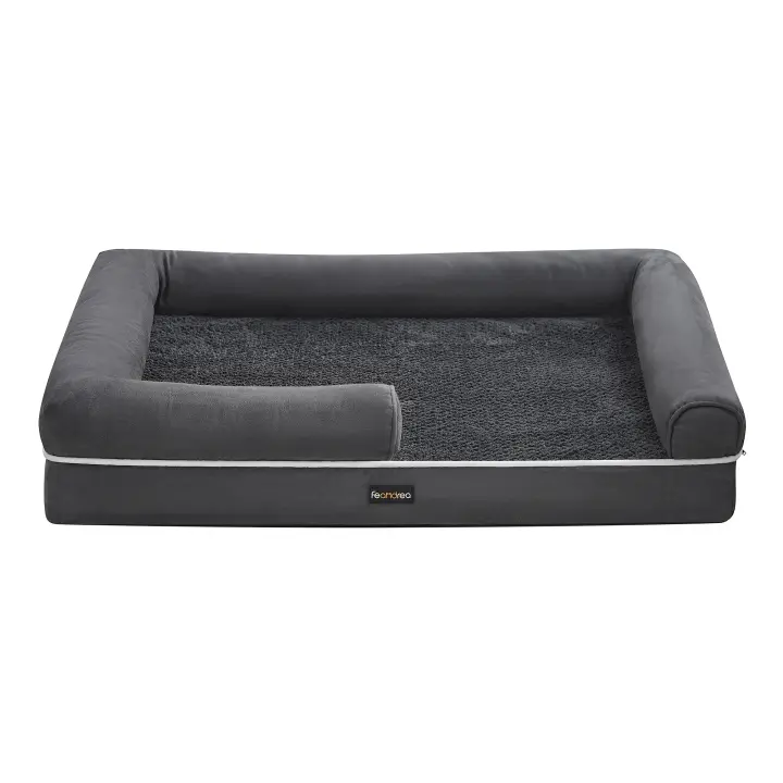 Feandrea Cama Ortopédica para Perros, Sofá, Cama para Mascotas, Acolchado Suave, Bordes Elevados, Funda Extraíble y Lavable, 106 x 80 x 20 cm, Antideslizante, Gris Osucro - 1