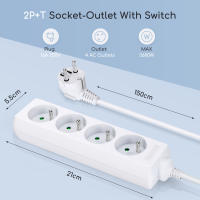 Aigostar  Regleta de 4 enchufes 16A 2P+T con cable de 1,5/3/5 metros y. Color blanco - details 0