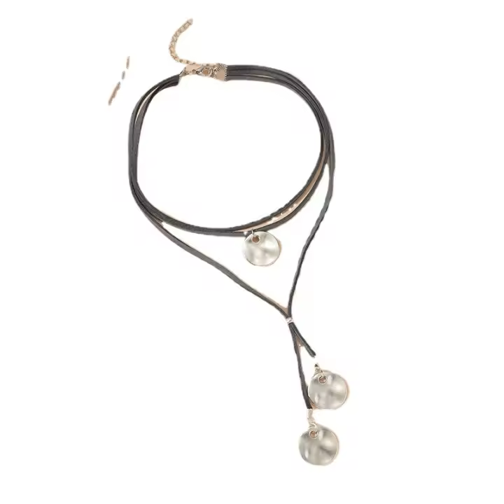 Collar Bohemio Largo De Gamuza Negro Velocidad De Encaje Collar Vintage De Cuerda Con Colgante Moneda Para Mujeres Joyería De Moda Unisex - 1