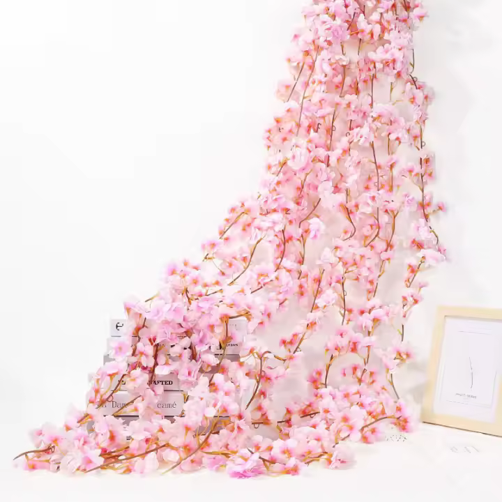 8pcs Guirnalda De Flores Artificiales De Cerezo Rosa 1.8M Para Decoración De Hogar Y Bodas Hechas De Seda No Alergénicas Para Exteriores - 1