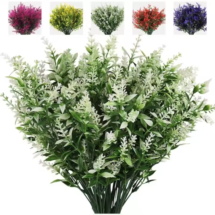 Plante Artificielle Lavande, 8 Bouquets D'extérieur Anti-Ultraviolet Feuille Verte Faux Arbustes Simulation Plantes Intérieur Et - 1