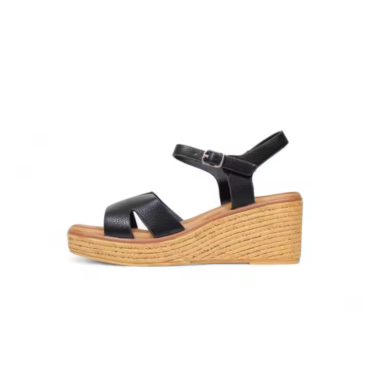 HLUNA - Sandalias de cuña con plataforma con tiras anchas de la forma H - pulsera al tobillo con hebilla en color Marrón y Negro HT293 - 1