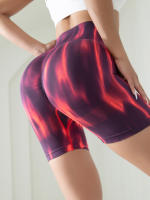 Shorts De Yoga Para Mujer Aurora Tie Dye Sin Costuras Cintura Alta Levantamiento De Glúteos Deporte Corto Pantalones De Correr - details 3