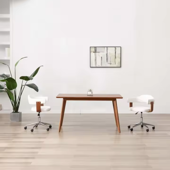 vidaXL Sillas de comedor giratorias 2 uds madera curvada cuero blanco - 1
