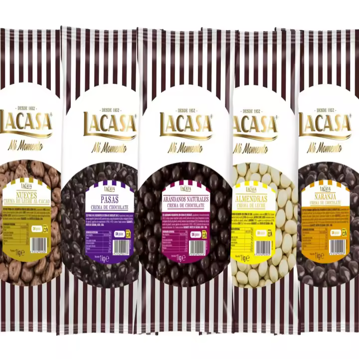 Lacasa pack 5kg deliciosas bolas de frutos secos con chocolate: Pasas de Corinto Negro,Almendra Blanco, naranja Negro,Arándanos Negro,Nuez Leche - 1