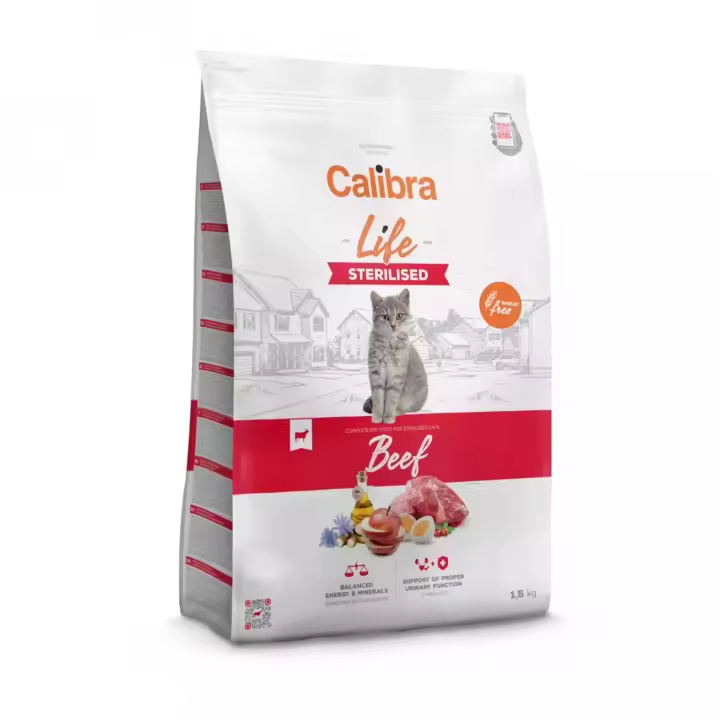 Calibra Cat Life Sterilised Beef 1,5kg / Alimento seco para gatos castrados/este­rilizados con carne de vacuno, incluyendo carne fresca. - 1
