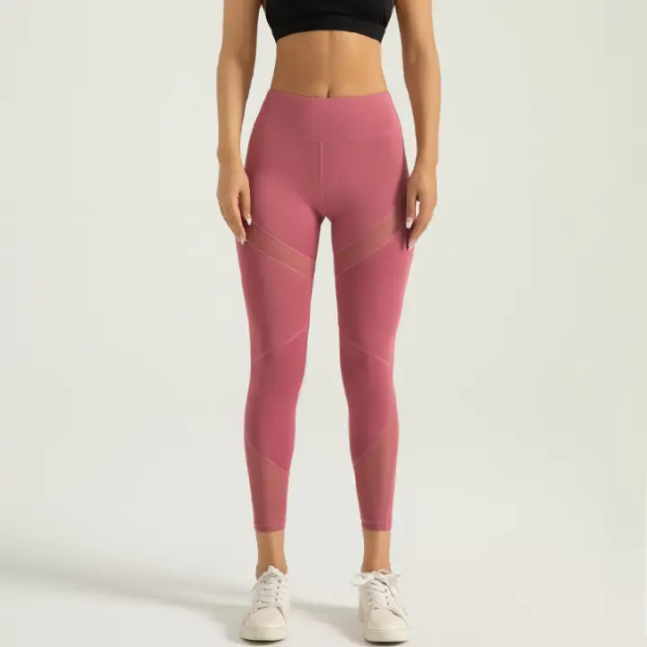 Pantalones de yoga melocotón de malla elástica alta empalme medias deportivas levantamiento de glúteos pantalones de fitness para mujeres - 1