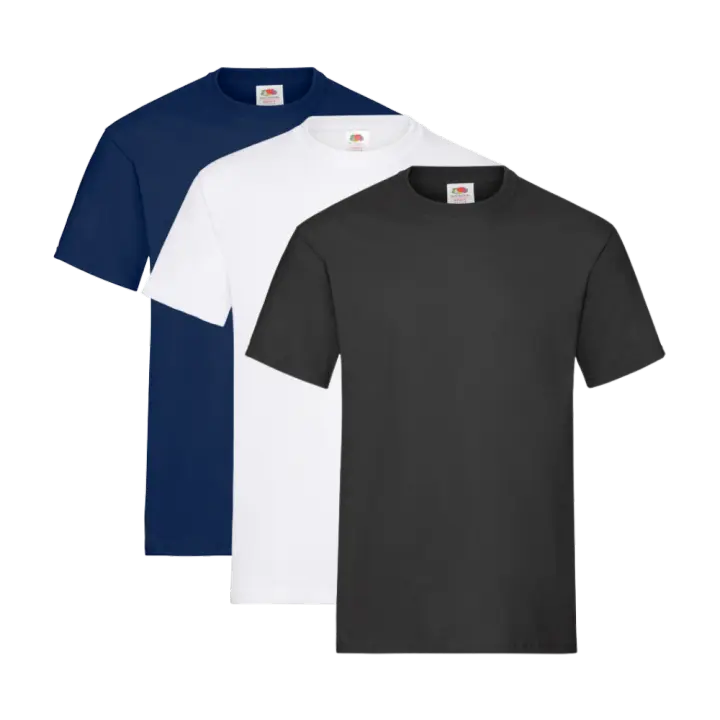 Fruit of the Loom Heavy Cotton - Camiseta Manga Corta para Hombre (Pack de 3 unidades) - 1 Azul Marino / 1 Blanco / 1 Negro - 1
