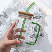 Vaso De Vidrio Transparente Con Tapa De Bambú Y Pajita De Color Para Bebidas Resistentes Al Calor De 301-400ml Vaso Grande Para Agua Leche Jugo Té De Burbujas - details 4