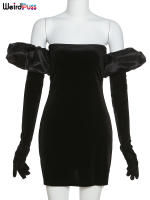 Vestido De Veludo Sin Espalda Para Mujer Con Guantes Nublados Bodycon Elástico Romántico Francesa Para Fiesta De Cumpleaños Vacaciones Streetwear - details 1