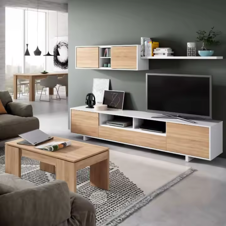 Miroytengo Pack Muebles Salón Roble Canadian Y Blanco (mueble Salón + Mesa Centro Elevable + Mesa Comedor Extensible) - 1