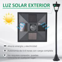 Outsunny Farol Solar de Jardín IP44 Lámpara de Pie con Luces Inteligentes LED para Exteriores Patio Terraza 15x15x120 cm Negro - details 4