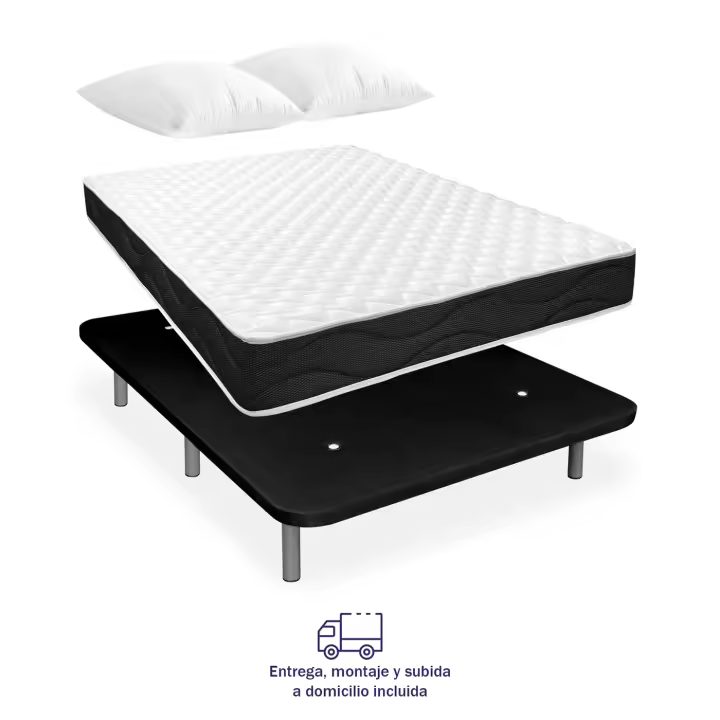Duérmete Online Pack Base Tapizada Flora - Alta calidad + Colchón Viscoblack Reversible - Viscoelástico (ENVIO A DOMICILIO) (OBSEQUIO ALMOHADAS) Todo Fabricado en España - 1