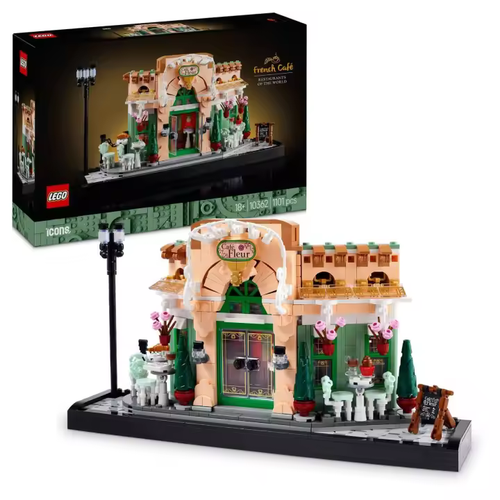 LEGO 10362 Icons Cafetería Francesa Maqueta Decorativa para el Hogar o la Oficina, Set de Construcción, Regalo para Adultos, Interpretación de un Establecimiento Típico de París - 1