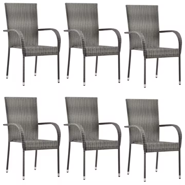 vidaXL Sillas de jardín apilables 6 unidades ratán sintético gris - 1