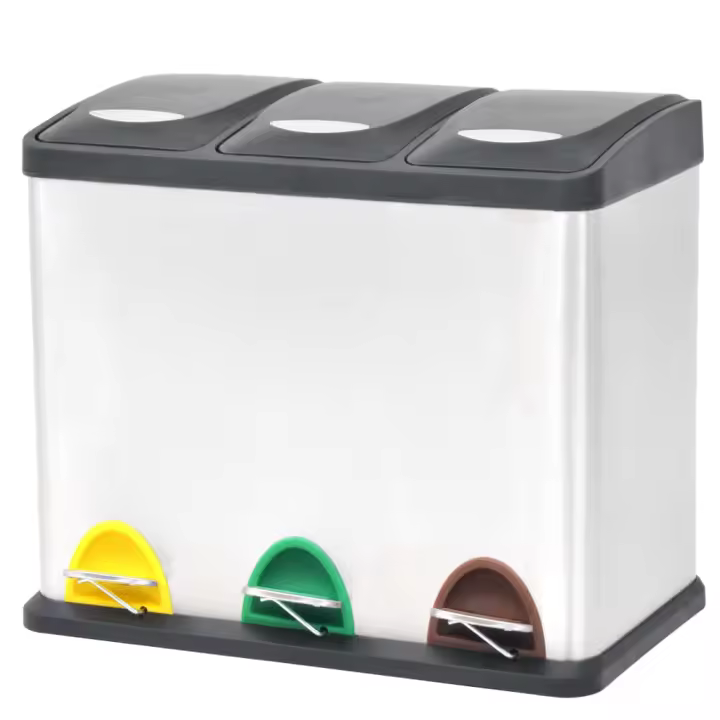 vidaXL Cubo de Reciclaje y Basura con Pedal de Acero Inoxidable Basurero Capacidad 3 cubos de 8 L , 2 cubos de 18 L, 3 cubos de 18 L - 1