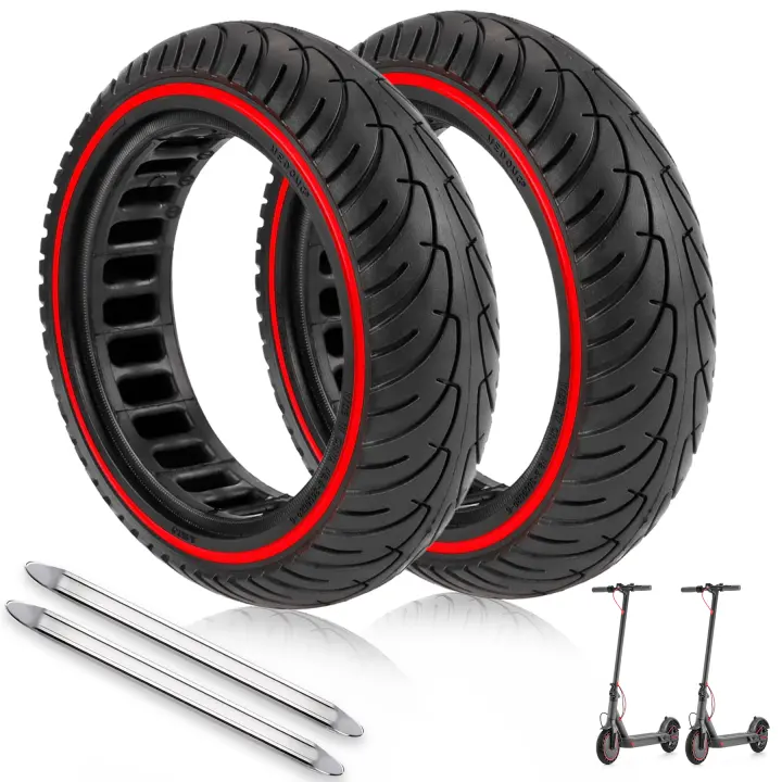 ANSENI Ruedas Macizas linea roja para Patinete Eléctrico 8.5Pulgadas,Neumáticos de Alta Elasticidad,Repuesto Antipinchazos Compatible con Xiaomi M365,1S,Pro 2,Essential , Cecotec Serie A - 1
