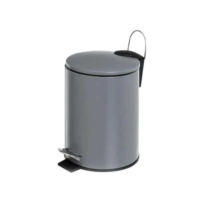 Dcasa Papelera de baño gris mate metal de 3 Litros con pedal y asa, cubo extraíble para cuarto de baño, cocina o escritorio - 1