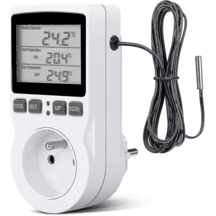 Controlador de temperatura digital Socket Thermostat de refrigeración de calefacción 230V with sensor Socket y probe Pantalla LCD para winteradero, Acuario, Terrarium, Rep - 1
