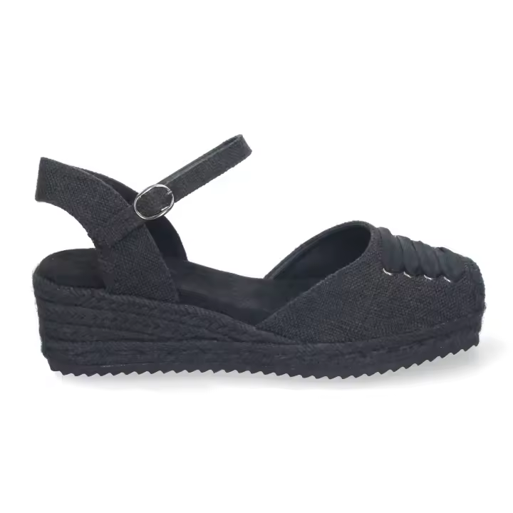 PuntoSalao Sandalias de cuña media en yute para mujer color negro CF-2363 - 1