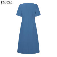 Vestido Midi Elegante De Verano Para Mujer ZANZEA Con Cuello V Y Manga Corta Vestido De Fiesta Trabajo OL Vestido De Seda Pleated - details 11