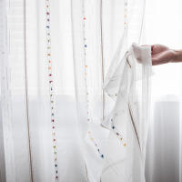Cortina De Tules Nórdicas Coloridas Con Borlas Transparente Y Elegante Para Decoración De Sala De Estar Y Dormitorio Con Bolso De Percha - details 7
