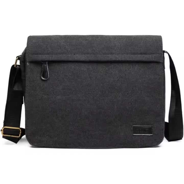 Bolso bandolera de Lona para hombre, maletín retro para portátil con múltiples bolsos para la Escuela, Viajes y Negocios, compatible con portátil de 13 pulgadas (Negro). - 1