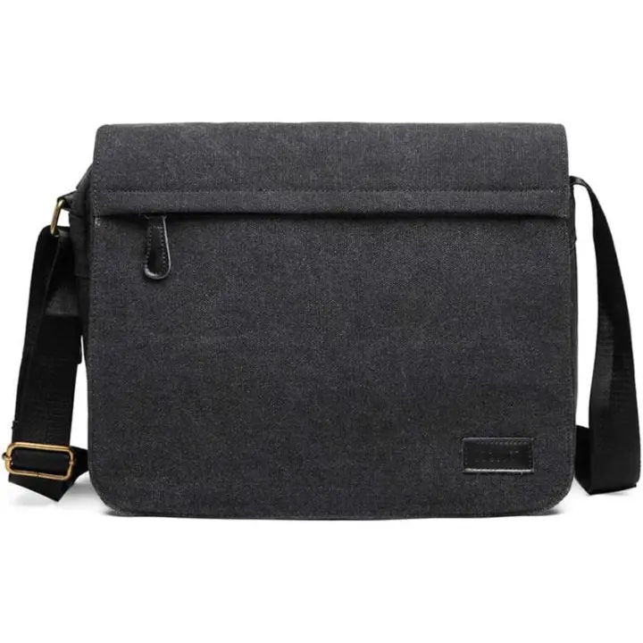 Bolso bandolera de Lona para hombre, maletín retro para portátil con múltiples bolsos para la Escuela, Viajes y Negocios, compatible con portátil de 13 pulgadas (Negro). - 1