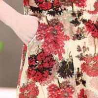 Vestido Midi Vintage De Verano Para Mujer Con Cuello En V Y Estampado Casual A-Line Manga Corta Cintura Ajustada - details 16
