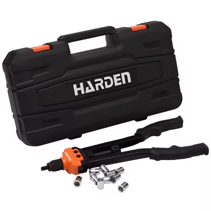 Remachadora de Tuercas estuche 7 pzs -  Herramienta Profesional con Carcasa de Aluminio Fundido a Presión y Empuñaduras Plastificadas - Incluye Cabezas Intercambiables para Tuercas de Remache M3 a M12 - 1