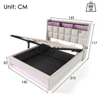 Cama tapizada con USB 160x200 cm, Cama Doble LED con somier de metal, somier Juvenil de Material de Lino (con colchón) - details 8