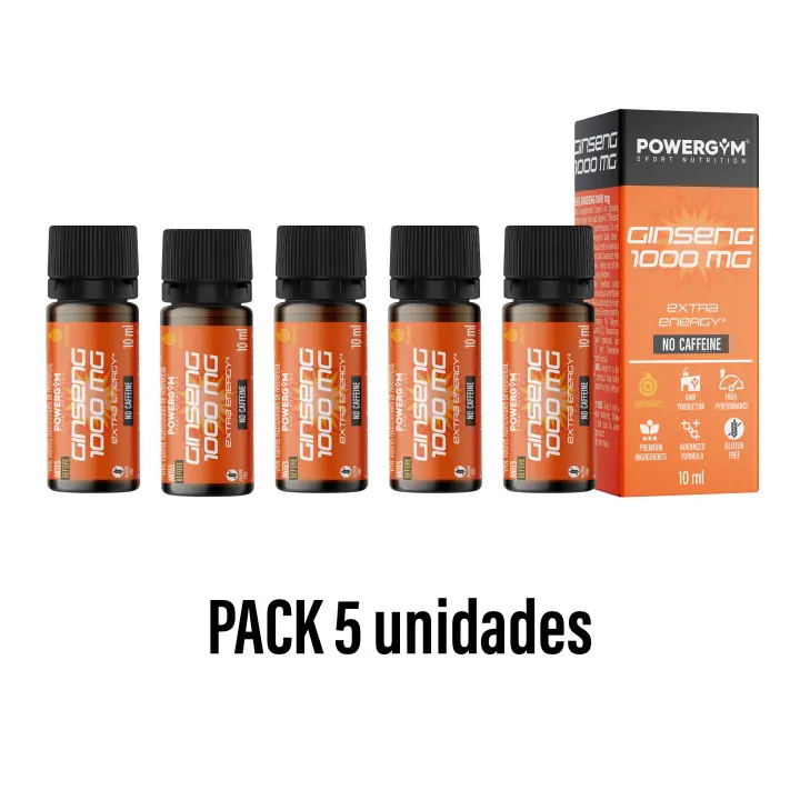 POWERGYM  Ginseng 1 Vial Proporciona Energía al instante Natural Sin Cafeína – Ginseng Mejora la Resistencia durante el Ejercicio, la Concentración, Energía, Retrasa el Cansancio y la Fatiga - 1