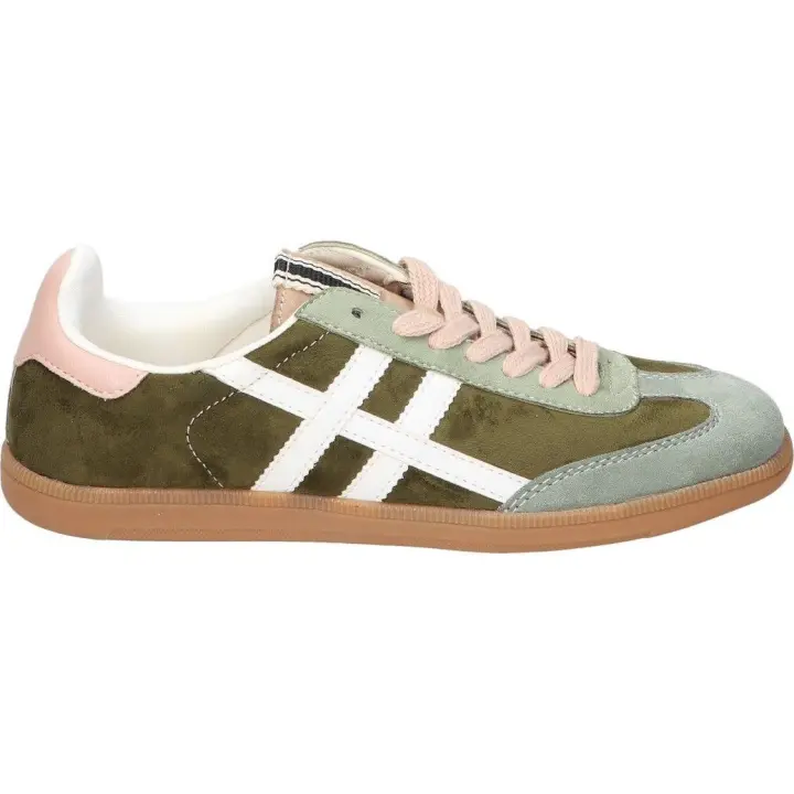 CORINA | Zapatillas bajas Corina para Mujer – Deportiva Casual en Color Verde y Detalles en Blanco y Rosa – Sneaker con Cierre de Cordones – Estilo Casual – Cómodas y Ligeras – Versátiles – Modelo M5075 - 1