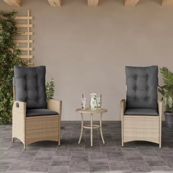 vidaXL Sillones reclinables jardín y cojines beige mix 2 uds ratán PE - 1