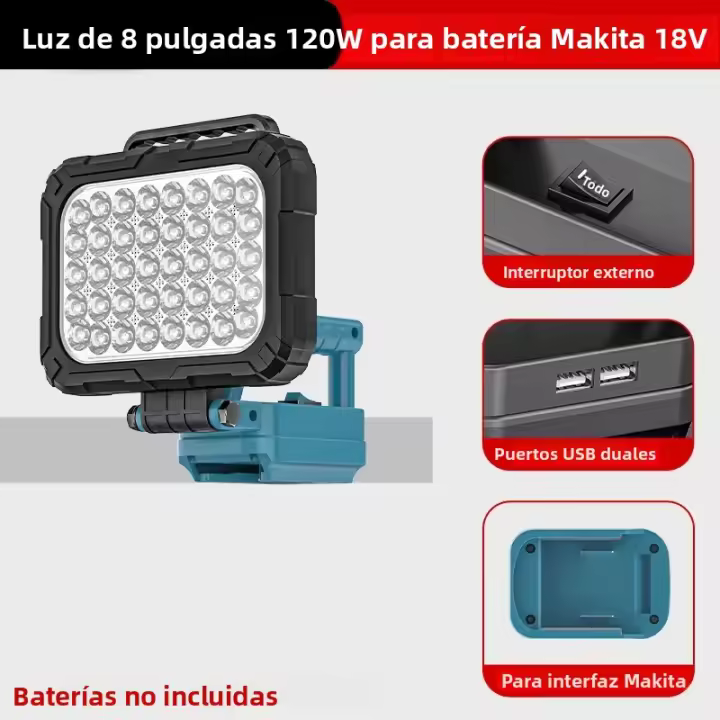 Luz De Trabajo LED Portátil Para Batería Makita 18 V Luz De Camping Inalámbrica Faro De Inundación Potente Y Impermeable - 1