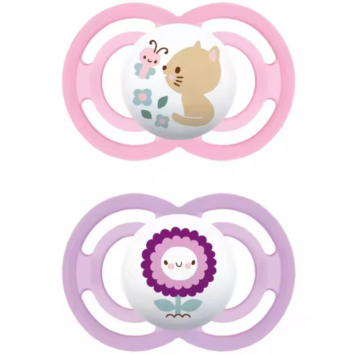 MAM Chupete Perfect Silicona +6M (Gatito y Flor Morada) ✅ Entrega 24/72h - 1