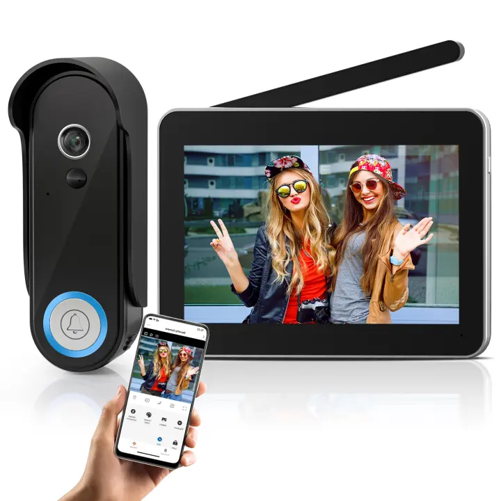 TMEZON WiFi Video Door Phone,Wireless Video Intercom Kit Video Door Phone 7 Inch Touch Screen,IP55 1080P Camera Doorbell with Re - 1