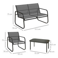 Outsunny Conjunto de Muebles de Jardín Juego de 4 Piezas Muebles de Terraza con 2 Sillones 1 Sofá Exterior de 2 Plazas y Mesa de Centro con Tablero de Vidrio Templado Negro - details 2