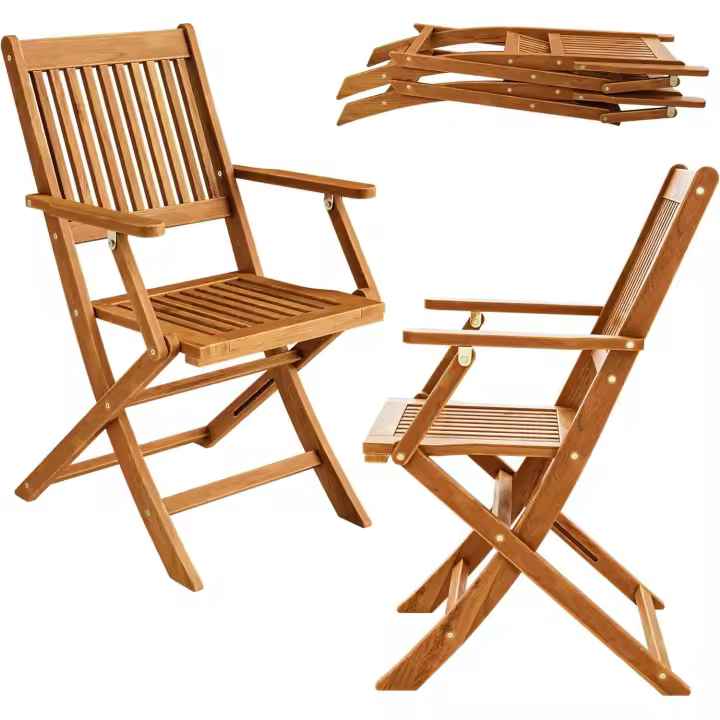 Set 2 Sillas de Jardín Sydney Asiento Plegable de Madera Acacia Certif FSC® Balcón Jardín Terraza - 1