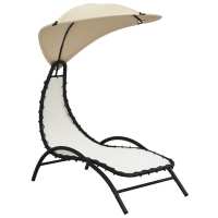 vidaXL Tumbona con toldo acero y tela 167x80x195 cm Crema, Negro, Gris oscuro Sillas de Exterior Ideal para jardín, playa, piscina, terraza Tumbona Piscina Tumbonas Playa Tumbonas Jardín Exterior - details 1