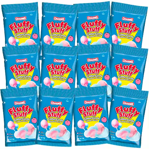 Pack 12 bolsas - Algodón de azúcar - Fluffy Stuff - 2 sabores mora y fresa - 28g/bolsa - sin gluten - 1